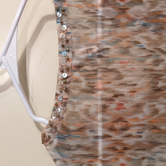 Chicos Tunic: Sheer, Abstract Print Embellished With Beads & Rhinestones, V-Neck - Picture 12 of 16